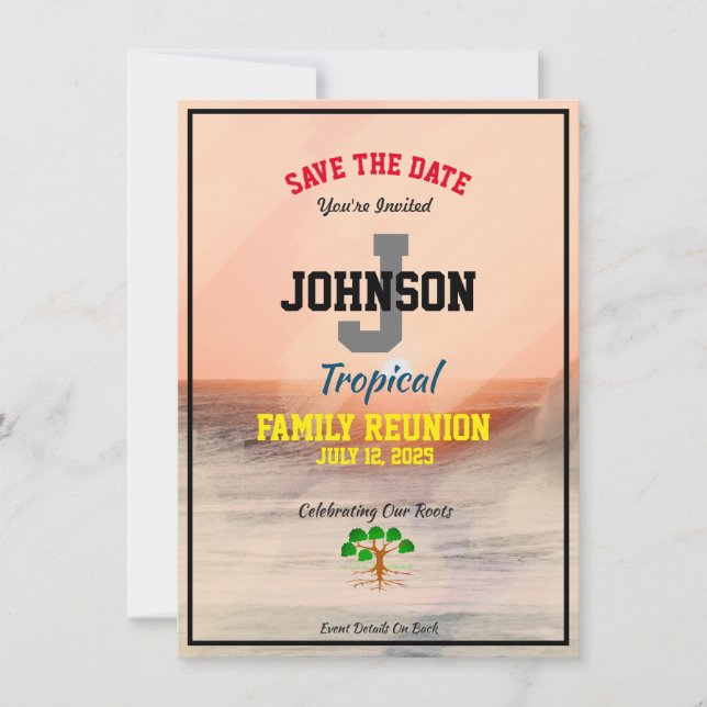 Reserva La Fecha Reunión familiar tropical Cualquier fecha o nombre (Anverso)
