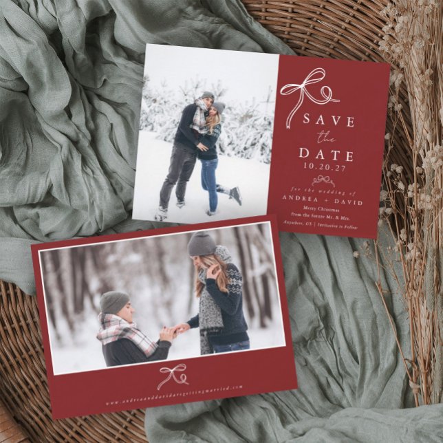 Reserva La Fecha Ribbon Christmas Save The Date Card (Subido por el creador)