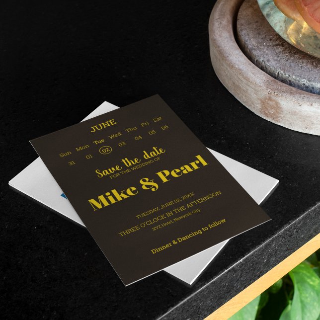 Reserva La Fecha Rico oro en el tema del Boda negro (Make a best theme wedding like this rich golden and black theme wedding cards.)