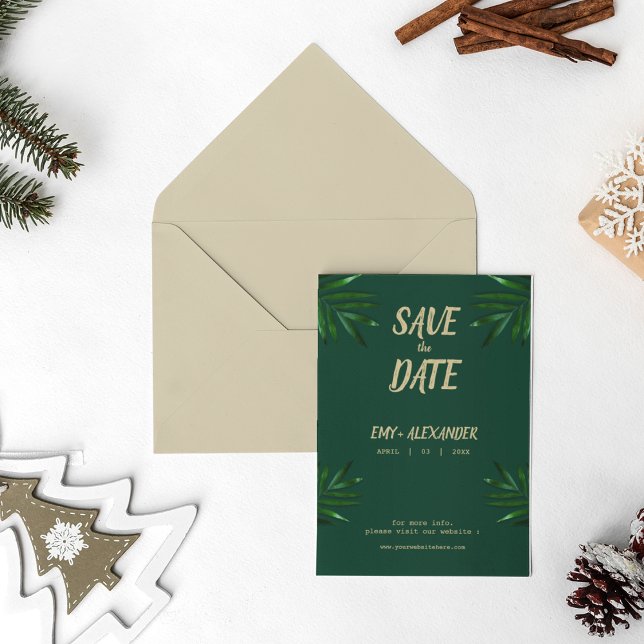 Reserva La Fecha Rico Tema Verde Dorado Salva La Fecha (Nature theme Save the date wedding card )