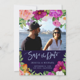 Reserva La Fecha Ricos Bouquets Púrpura y Boda Floral Foto