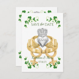 Reserva La Fecha Ring de claddagh irlandés y shamrock femenino