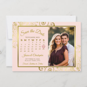 Reserva La Fecha Rizos de oro elegantes en foto de calendario rosa
