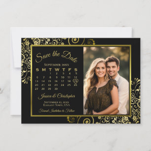 Reserva La Fecha Rizos dorados elegantes en foto de calendario negr