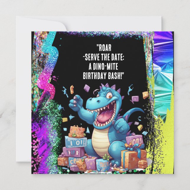 Reserva La Fecha "Roar-Servir la fecha: ¡Un Bash de Cumpleaños Dino (Anverso)
