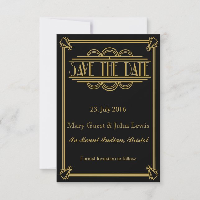 Reserva La Fecha Roaring 20's Art Deco Gatsby Save The Date (Anverso)
