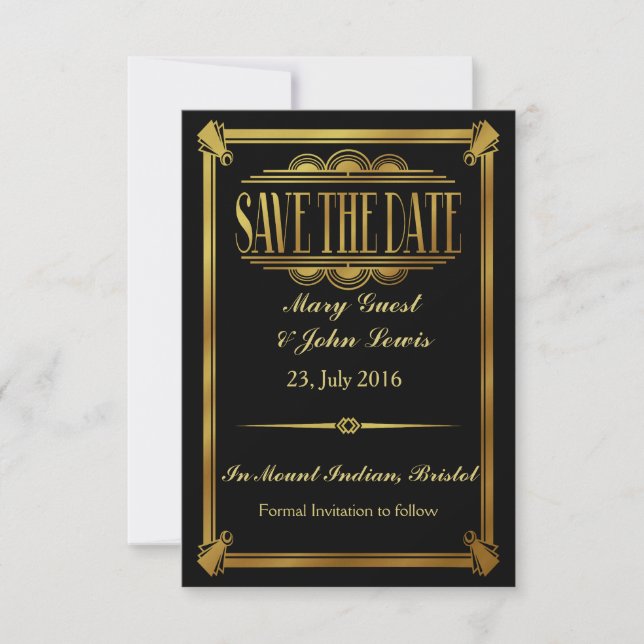 Reserva La Fecha Roaring 20's Art Deco Gatsby Save The Date (Anverso)
