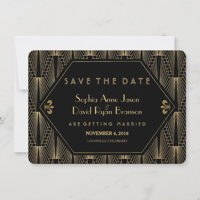 Reserva La Fecha Roaring 20s Gran Gatsby Art Deco Save The Date (Anverso)