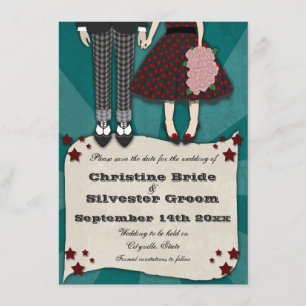 Reserva La Fecha Rockabilly Boda, 4.5x6.25 guardar la fecha