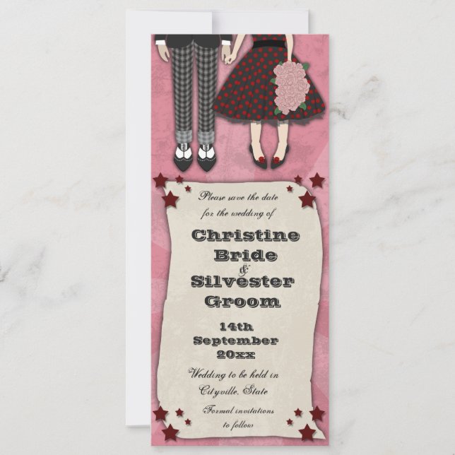 Reserva La Fecha Rockabilly Boda, 4x9.25 guardar la fecha (Anverso)