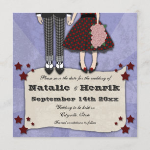 Reserva La Fecha Rockabilly Boda, 5.25x5.25 guardar la fecha