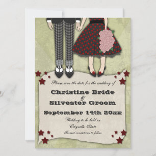Reserva La Fecha Rockabilly Boda, 5.5x7.5 guardar la fecha