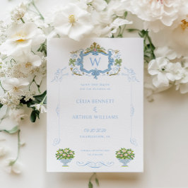 Reserva La Fecha Rococo Blue Monogram Crest Wedding
