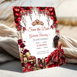 Reserva La Fecha Roja Tiara Floral Dorada Quinceañera