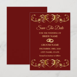 Reserva La Fecha Rojo dorado geométrico patrón elegante boda