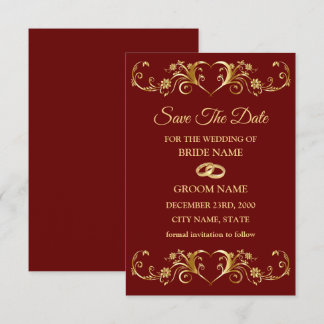 Reserva La Fecha Rojo dorado geométrico patrón elegante boda