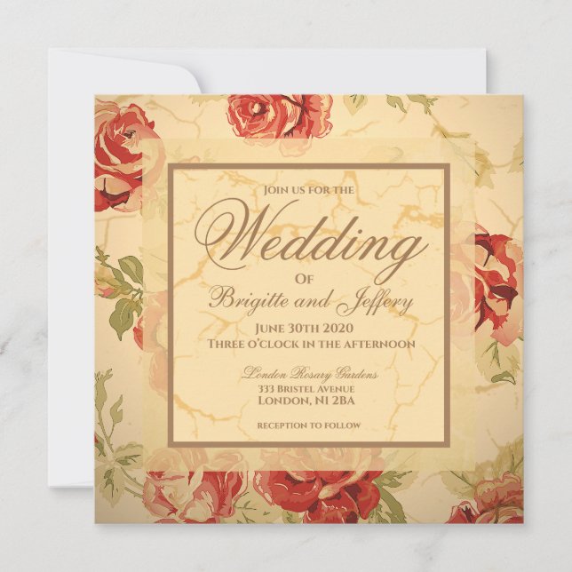 Reserva La Fecha Rojo rosa, crema, tan antigua impresión floral sal (Anverso)