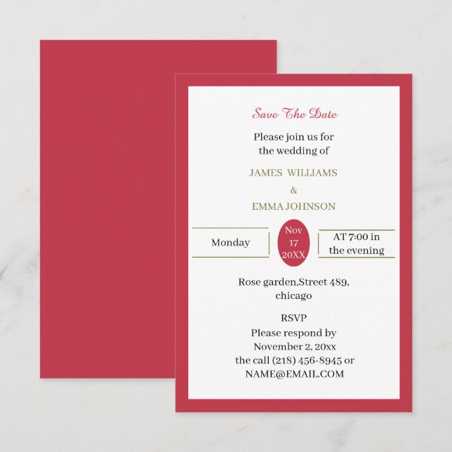 Reserva La Fecha Rojo simple personalizado (Anverso / Reverso)