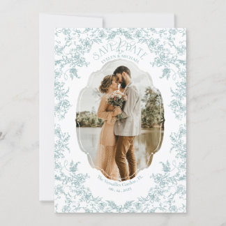 Reserva La Fecha Romance Floral Chinoiserie Clásico Algo Azul