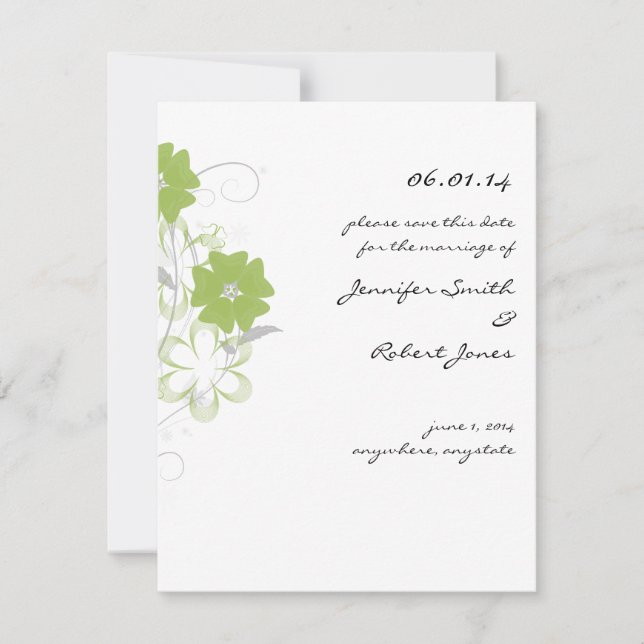 Reserva La Fecha Romance incipiente en verde oliva salva la fecha (Anverso)