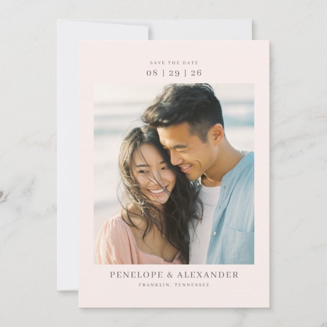 Reserva La Fecha Romantic Beige Minimalist Photo (Anverso)