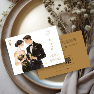 Reserva La Fecha Romantic Black & Gold Couple Wedding Design