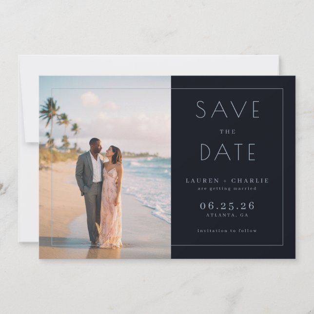 Reserva La Fecha Romantic Black Minimalist Photo (Anverso)