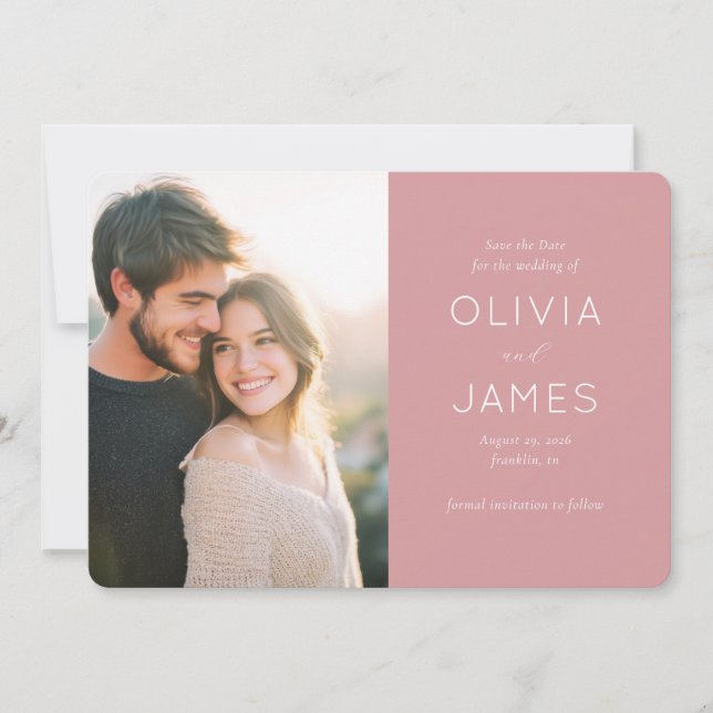 Reserva La Fecha Romantic Blush Minimalist Photo (Anverso)