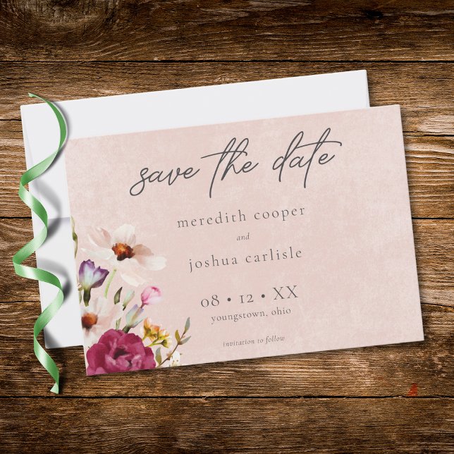 Reserva La Fecha Romantic Burgundy Blush Floral Garden Wedding (Romantic Burgundy Blush Floral Garden Wedding Save The Date)