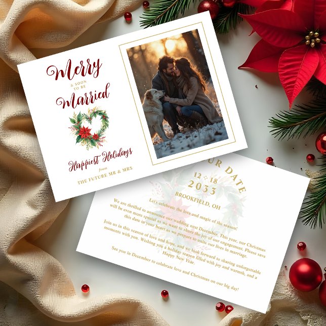 Reserva La Fecha Romantic Christmas Heart-Shape Wreath Wedding (Romantic Christmas Heart-Shape Wreath Wedding Photo Save the Date Cards as Holiday Cards. )