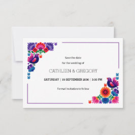 Reserva La Fecha Romantic Colorful Folk Birds and Flowers Wedding