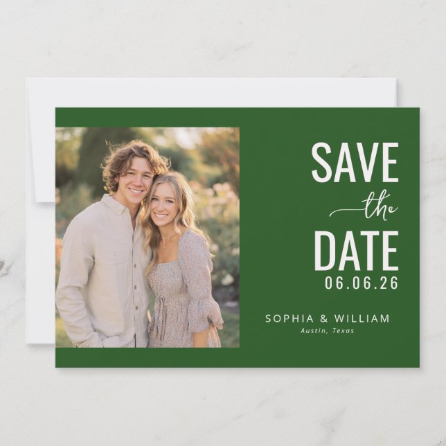 Reserva La Fecha Romantic Dark Green Modern Photo (Anverso)
