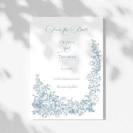 Reserva La Fecha Romantic Dusty Blue Line Art Floral Wedding