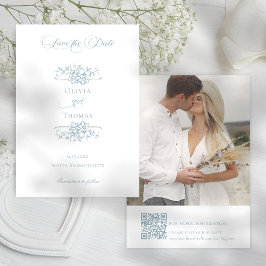 Reserva La Fecha Romantic Dusty Blue Line Art Floral Wedding