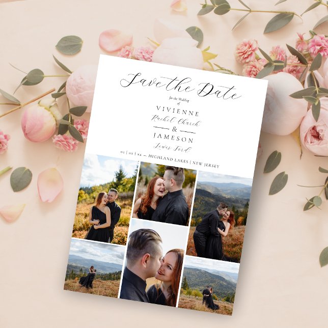Reserva La Fecha Romantic Fancy Chic Collage 6 Photos (Romantic Fancy Chic Collage 6 Photos Couple Save the Date Card.)