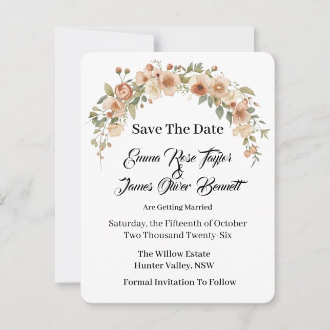 Reserva La Fecha Romantic Floral Arch Save the Date Card (Anverso)