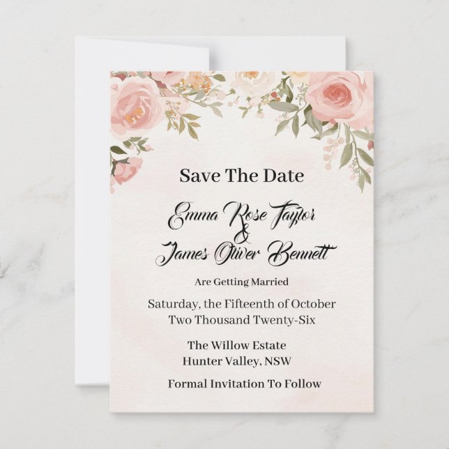 Reserva La Fecha Romantic Floral Save the Date Card (Anverso)