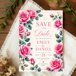 Reserva La Fecha Romantic Floral  Watercolor Pink Rose 