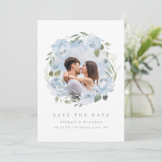 Reserva La Fecha Romantic garden dusty blue floral wedding photo