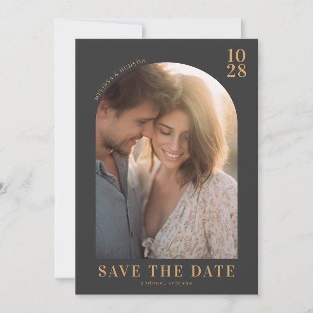 Reserva La Fecha Romantic Gold Elegant Photo (Anverso)