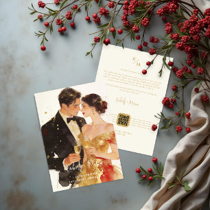 Reserva La Fecha Romantic Gold Vintage Couple Illustration Wedding