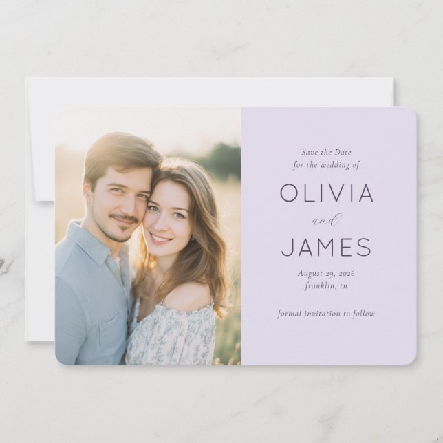 Reserva La Fecha Romantic Lavender Minimalist Photo (Anverso)