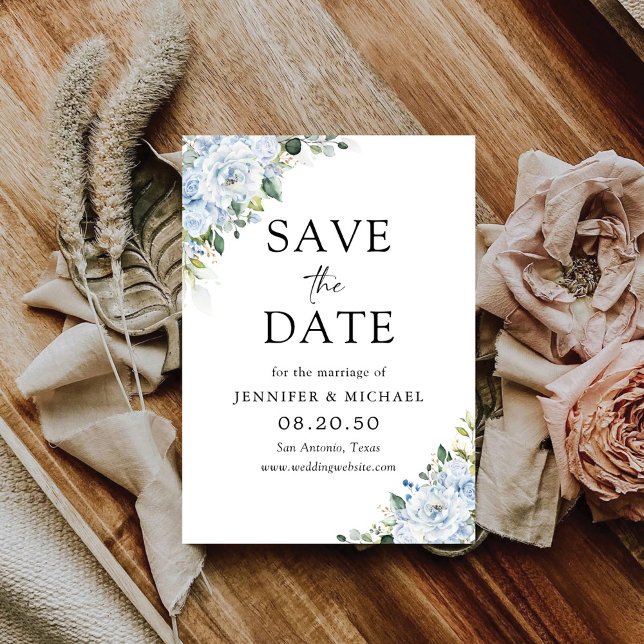 Reserva La Fecha Romantic Light Blue Floral Wedding Save The Date (Subido por el creador)