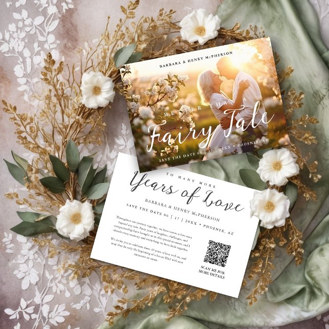 Reserva La Fecha Romantic Magic of Love Photo Wedding Anniversary (Romantic Magic of Love Photo Wedding Anniversary Save the Date Card Design with QR Code on the Back.)