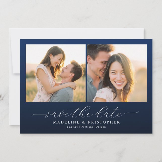 Reserva La Fecha Romantic Navy Photo Collage (Anverso)