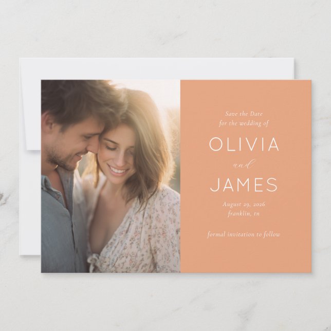 Reserva La Fecha Romantic Peach Minimalist Photo (Anverso)