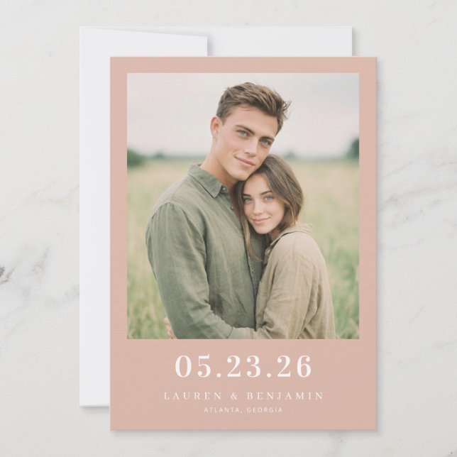 Reserva La Fecha Romantic Peach Minimalist Photo (Anverso)