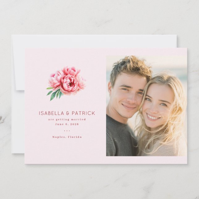 Reserva La Fecha Romantic Pink Floral Photo (Anverso)