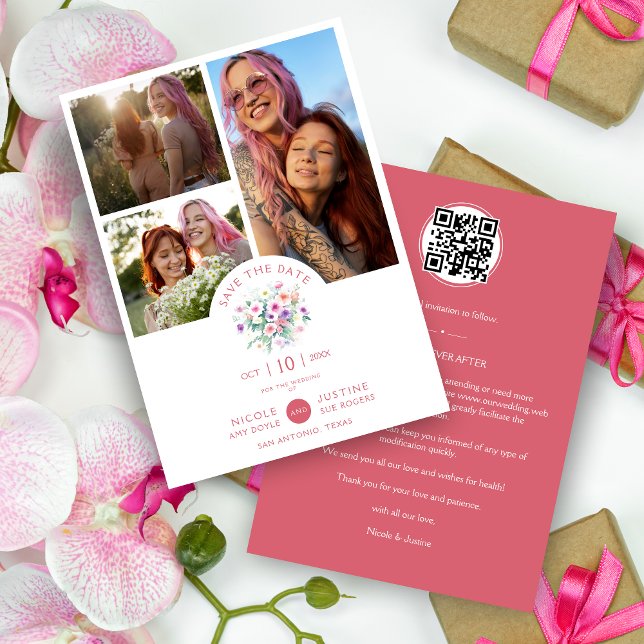 Reserva La Fecha Romantic Pink Shades Botanical Bunch 3 Multi photo (Romantic Pink Shades Botanical Bunch 3 Multi photos Collage Photos Session Save the Date.)