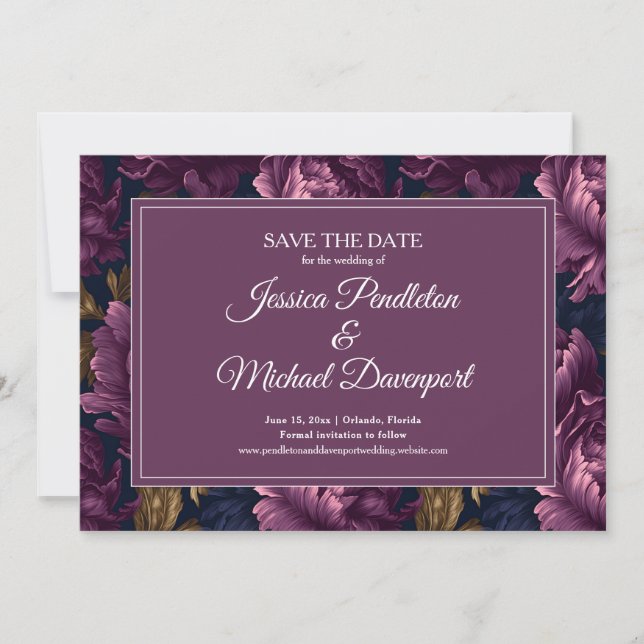 Reserva La Fecha Romantic Plum Floral Wedding Save Date (Anverso)